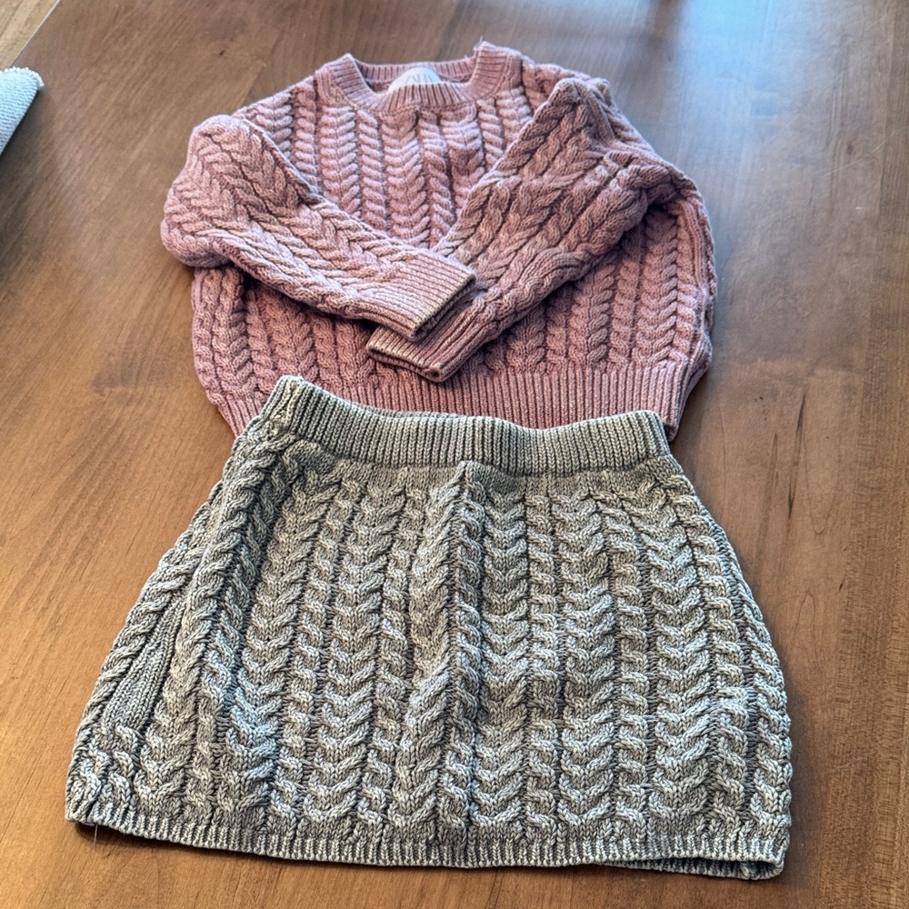 Zara- Pink Cable Knit Sweater and Gray Skirt Set - Size 6-7